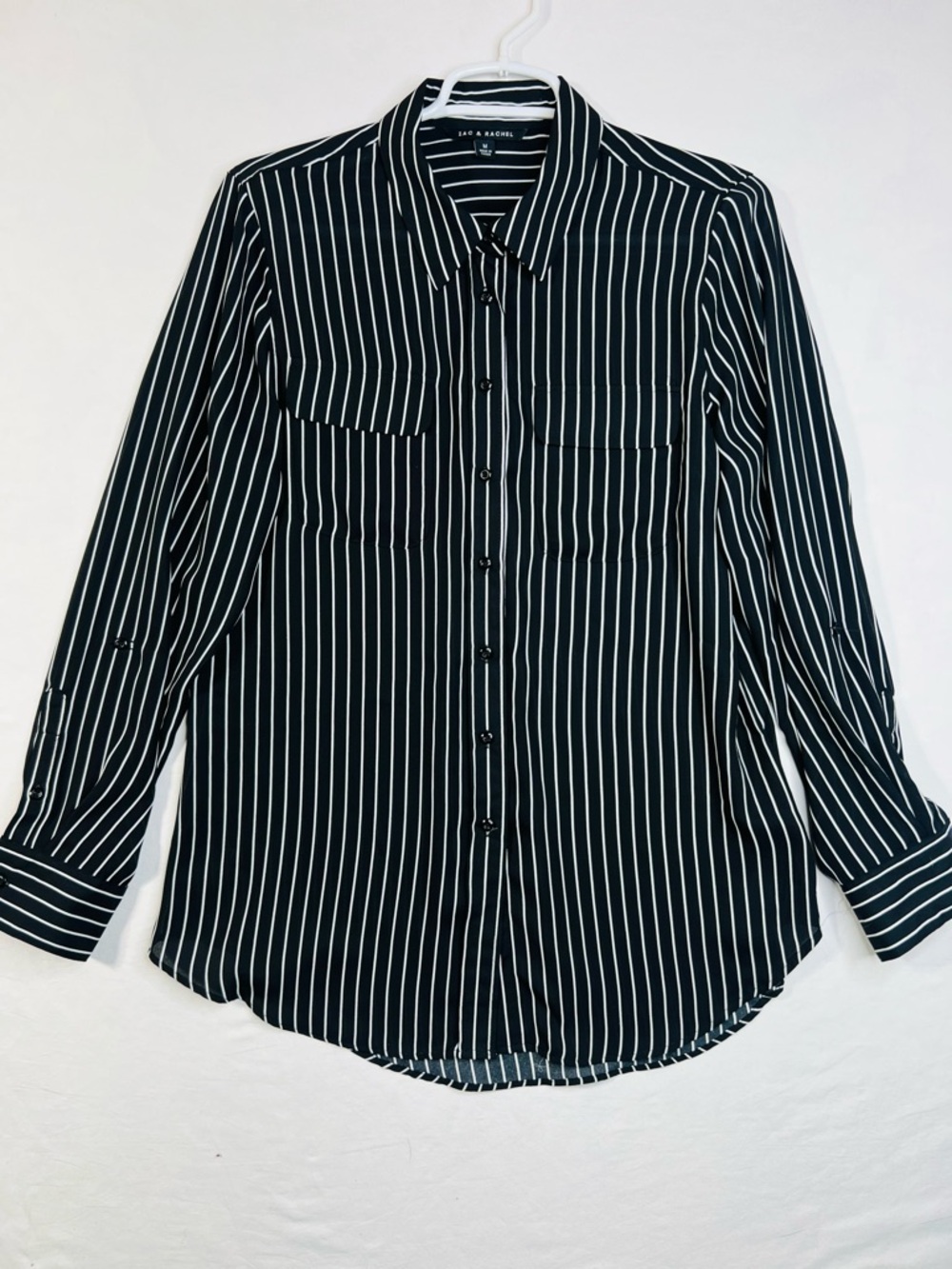 NWT Zac & Rachel Womens Black and White Long Sleeve Button Up Stripe Blouse Top